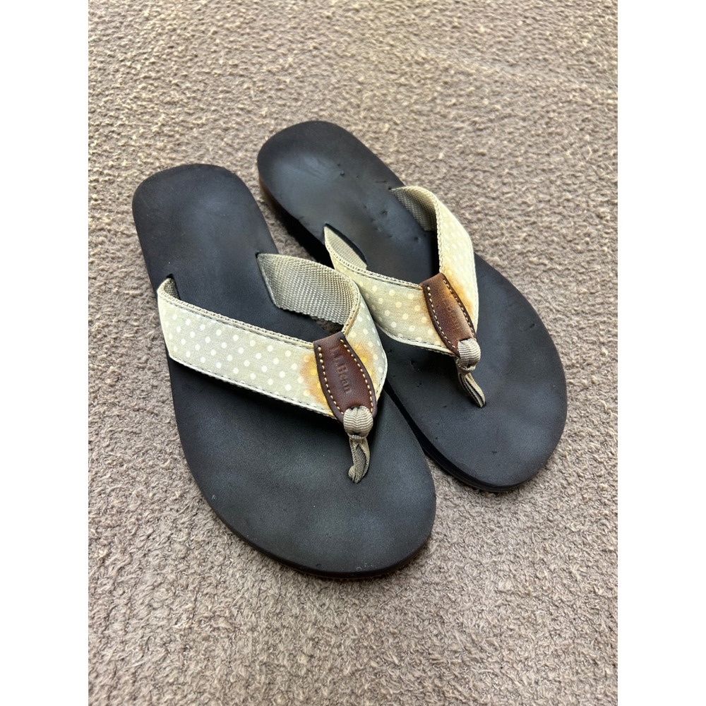 LL Bean Womens Polka Dot Flip Flop Sandals Sage Green 8 Medium 287332